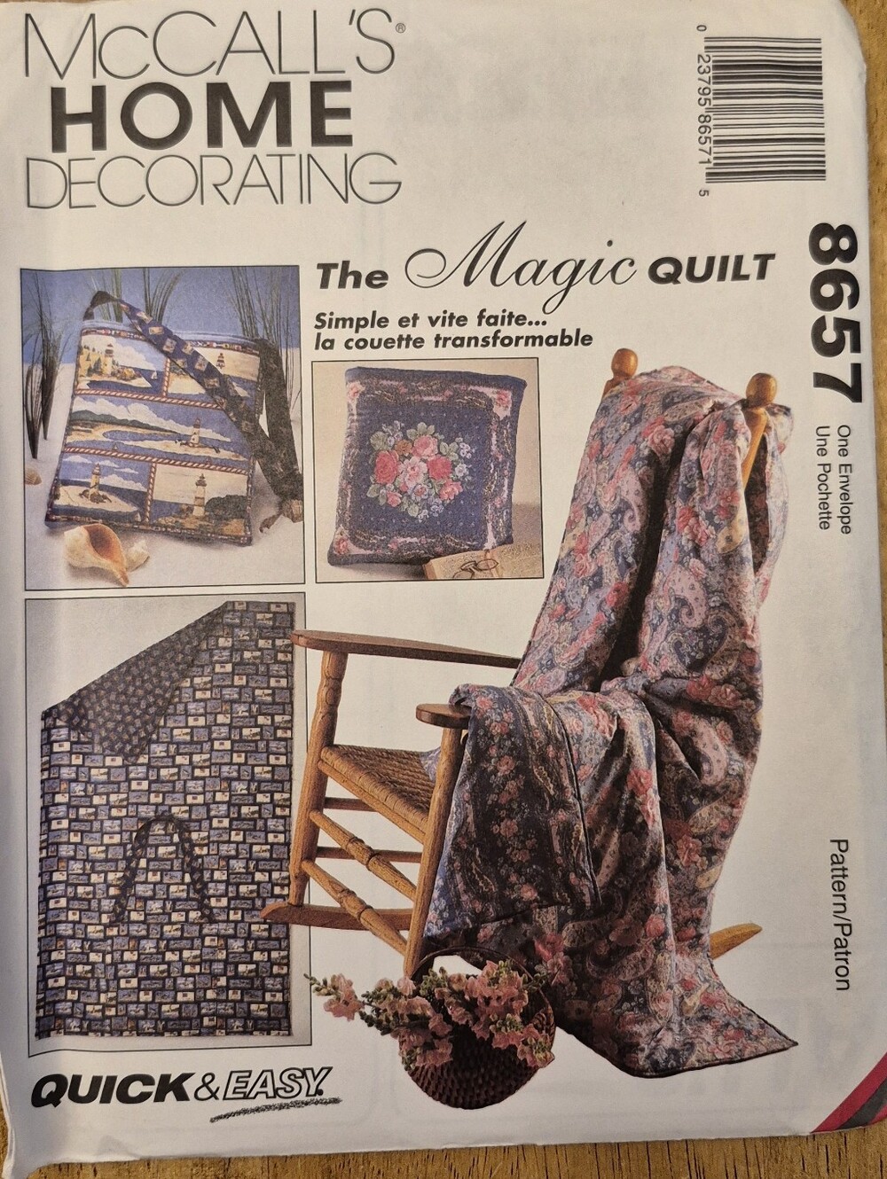 McCall's 8657 Magic Quilt Folds Into Throw Pillow Easy Sewing Pattern Vintage